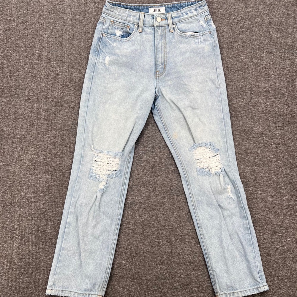Just Black Denim JBD Distressed High Rise Straight Leg Jeans Light Wash 25